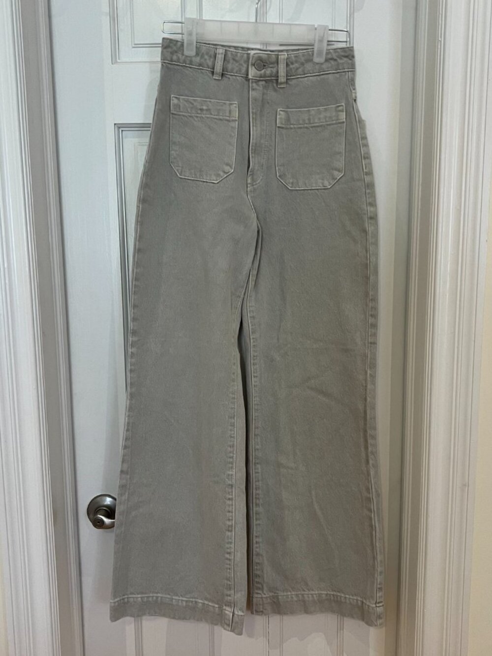 Rollas Sailor Patch Pocket High Rise Wide Leg Jeans - Stone Light Gray - Size 23
